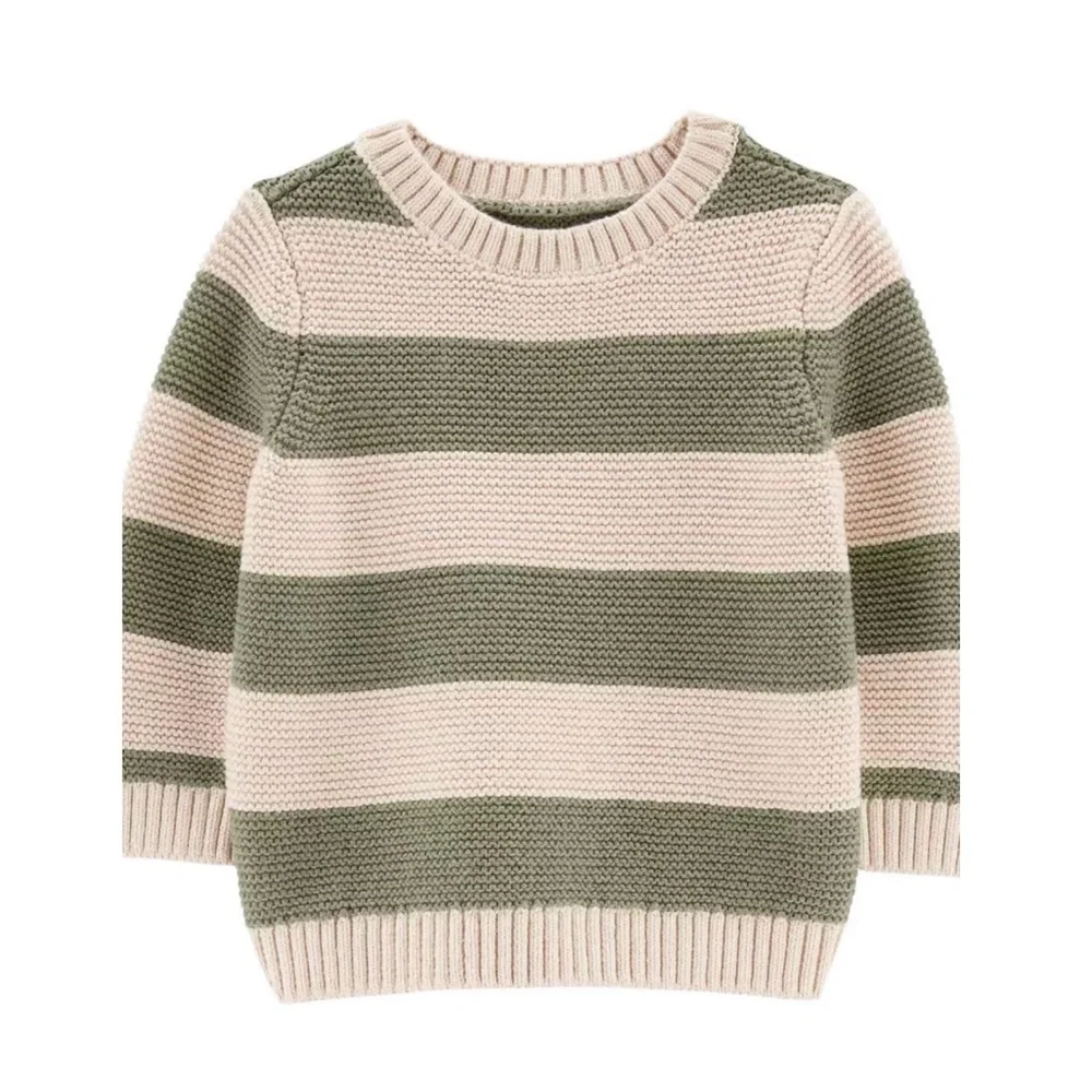 Carter’s Green & Cream Striped Sweater & Denim Overalls Set | 18M